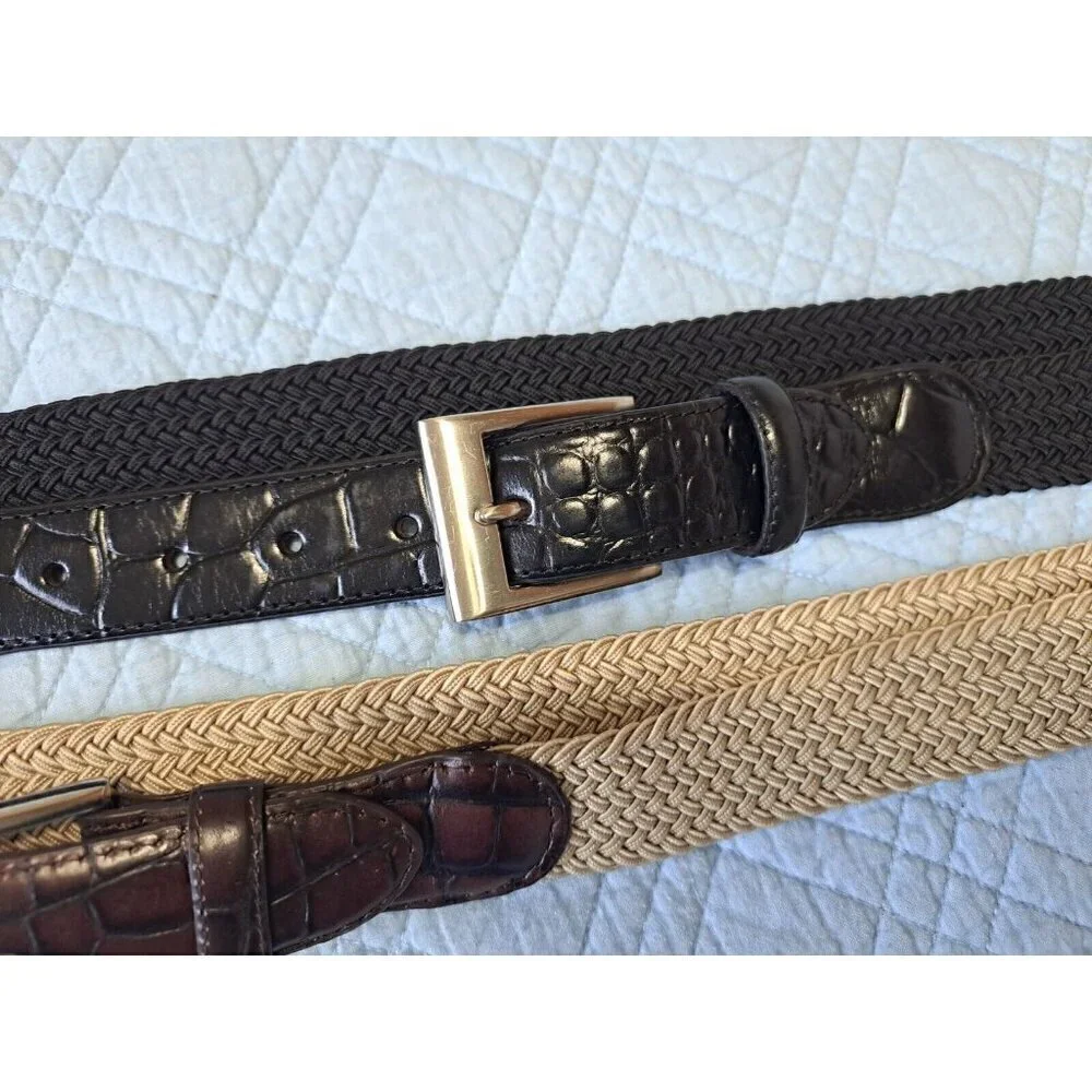 Unbranded Set of Two Men's Size 52 Woven Belts Beige w/Brown and Black w/ Black